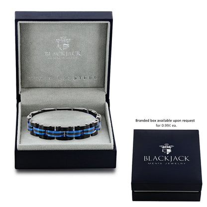 Stainless Steel Two-Toned Striped Link Bracelet - Black & Blue