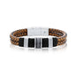 Stainless Steel Double Strand Genuine Leather Bracelet - Brown