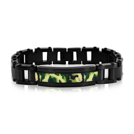 Stainless Steel Camo ID Bracelet - Black Plated