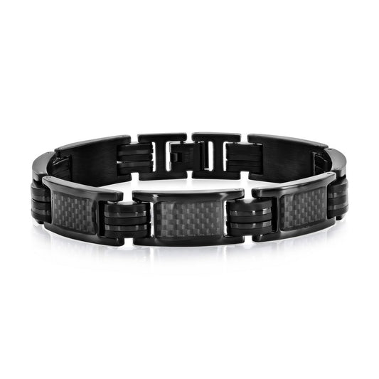 Stainless Steel Black Carbon Fiber Bracelet