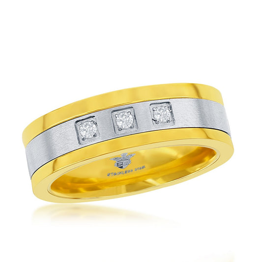 Stainless Steel CZ Band Ring - Gold & Silver Plated