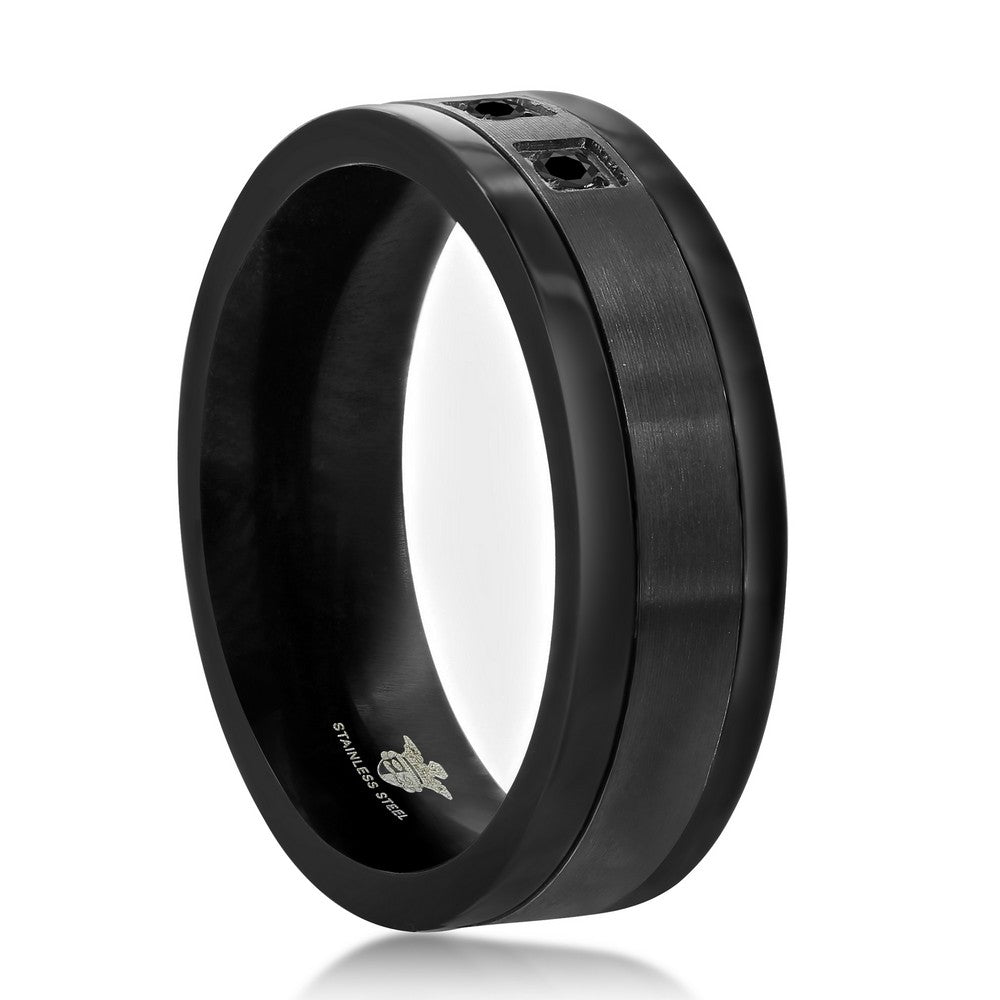 Stainless Steel Black CZ Band Ring - Black plated