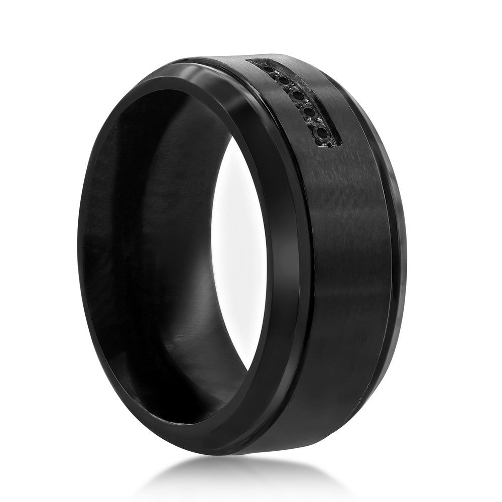 Stainless Steel Black CZ Band Ring - Black Plated