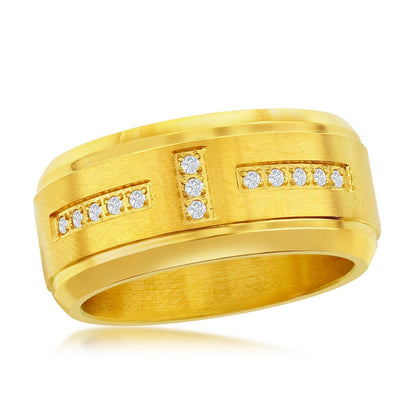 Stainless Steel CZ Band Ring - Gold Plated