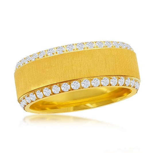 Stainless Steel Double Row CZ Eternity Satin Band Ring  - Gold Plated