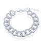 Sterling Silver Alternating Polished & Micro Pave CZ Solid Link Bracelet