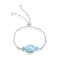 Sterling Silver Oval Larimar with Blue CZ Side Stones Adjustable Bolo Bracelet