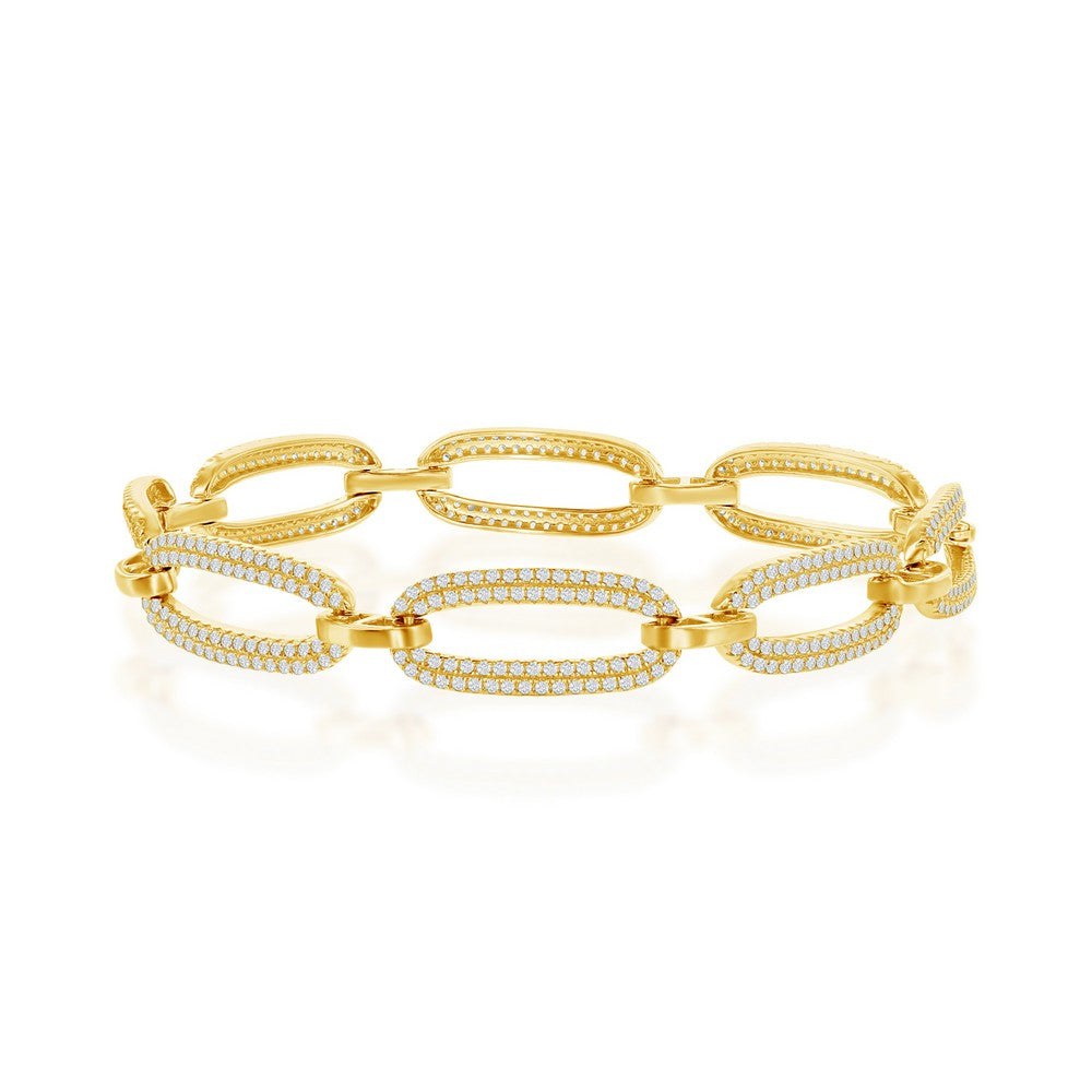 Sterling Silver Micro Pave CZ Linked Oval Bracelet - Gold Plated