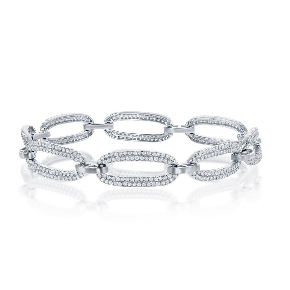 Sterling Silver Micro Pave CZ Linked Oval Bracelet