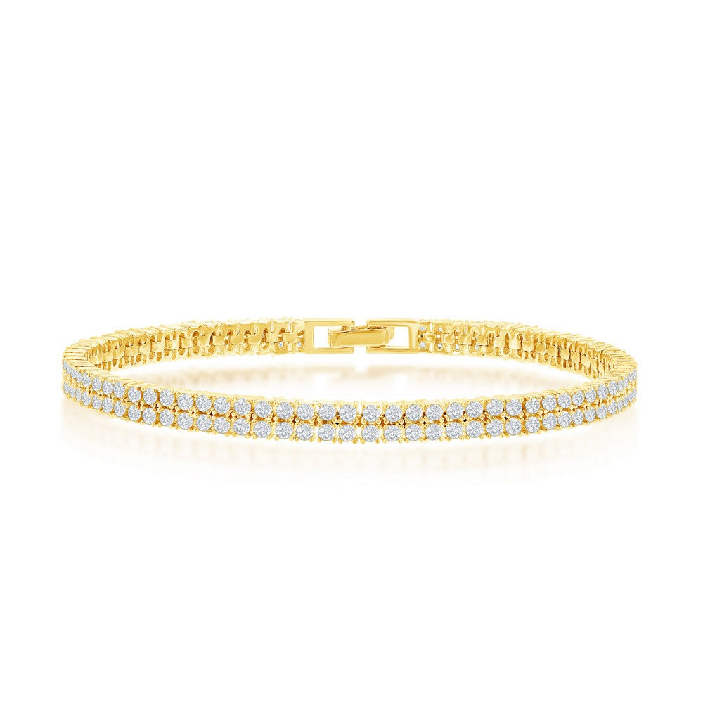 Sterling Silver Double Row CZ Tennis Bracelet - Gold Plated