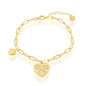 Sterling Silver Heart with CZ Ribbon Paperclip Bracelet - Gold Plated