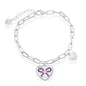 Sterling Silver Heart with Ruby CZ Ribbon Paperclip Bracelet