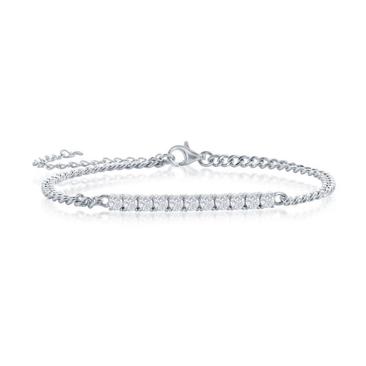 Sterling Silver CZ Bar Curb Chain Bracelet