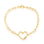 Sterling Silver Heart w/CZ Rod Paperclip Bracelet - Gold Plated