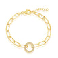 Sterling Silver CZ Circle Paperclip Bracelet - Gold Plated