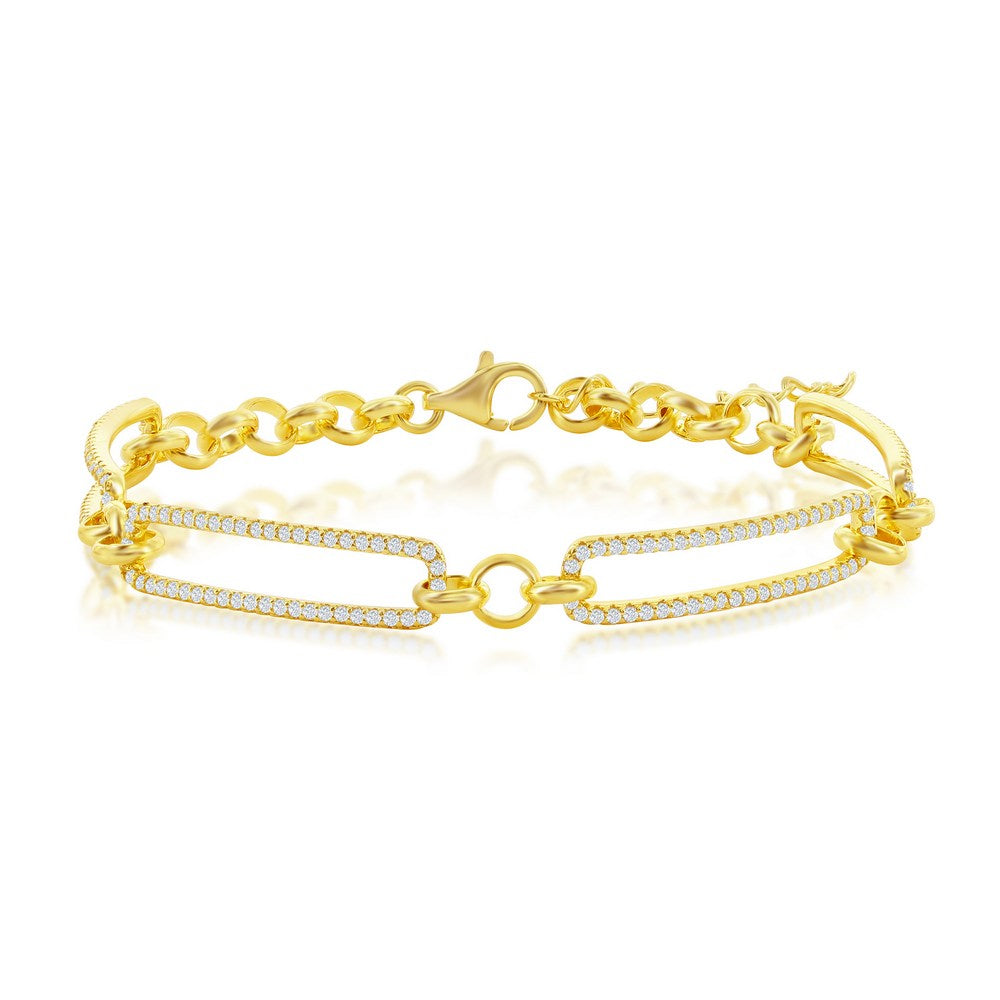 Sterling Silver CZ Paperclip Bracelet - Gold Plated