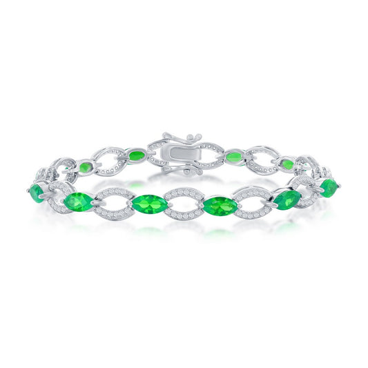 Sterling Silver Marquise & Oval Linked Bracelet - Emerald CZ