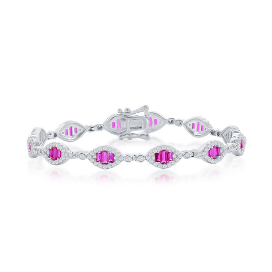 Sterling Silver Baguette Tennis Bracelet - CZ Ruby