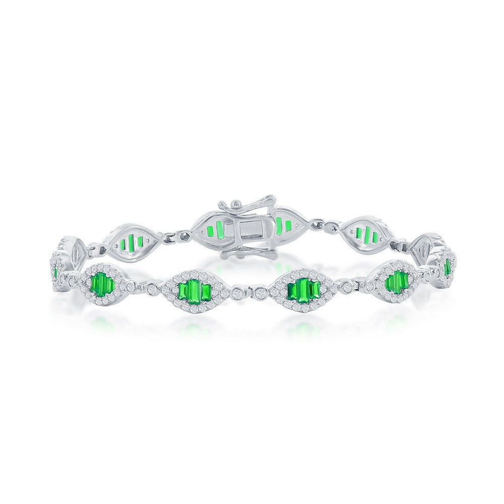 Sterling Silver Baguette Tennis Bracelet - CZ Emerald