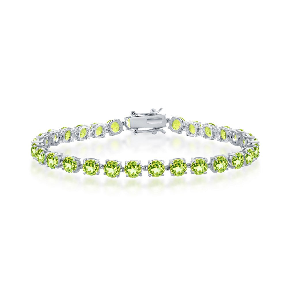 Sterling Silver 5mm Round Tennis Bracelet - Peridot