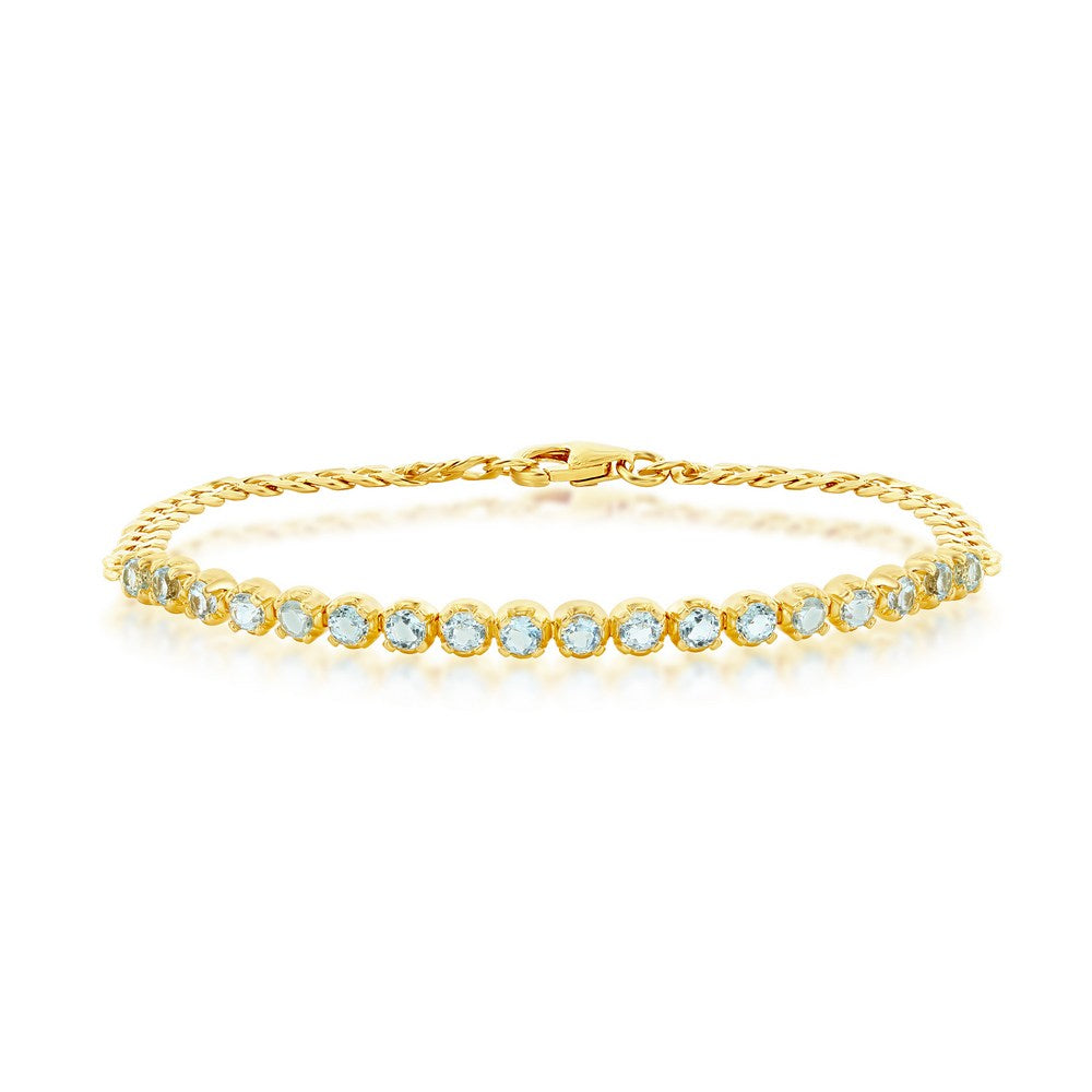 Sterling Silver 4mm Prong-Set Round B-T Gem, Chain Bracelet - Gold Plated