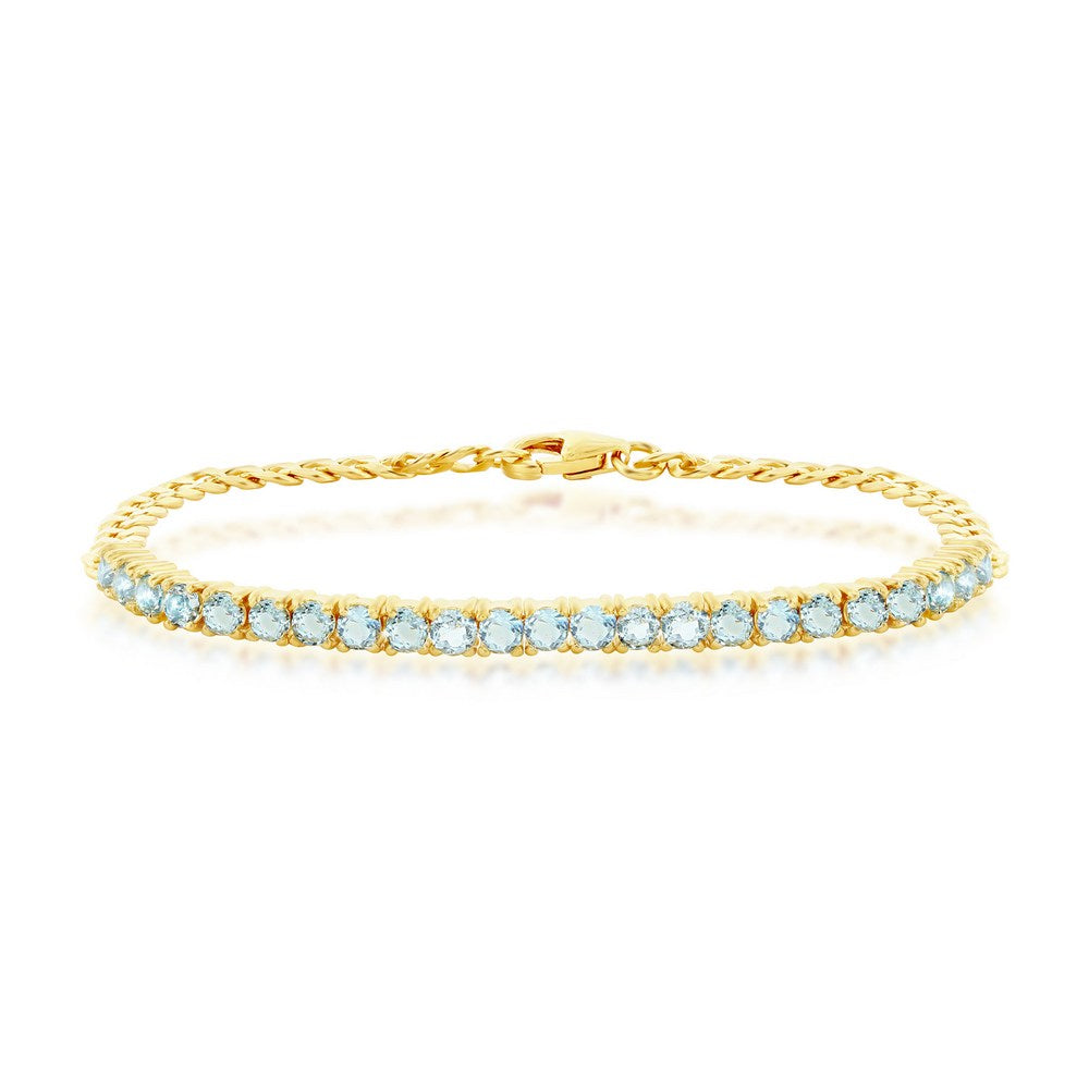 Sterling Silver 3.5mm Round B-T Gem Tennis, Chain Bracelet - Gold Plated