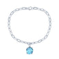 Sterling Silver 10mm Round Center Gem, Paperclip Chain Bracelet - Blue Topaz