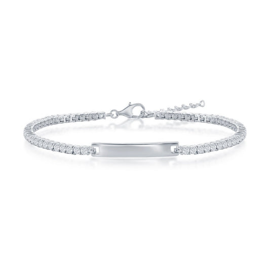 Sterling Silver Tennis CZ ID Bracelet