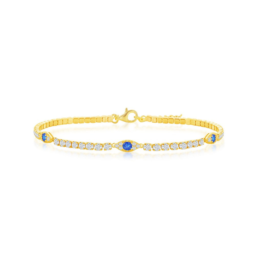 Sterling Silver CZ Evil Eye Tennis Bracelet - Gold Plated