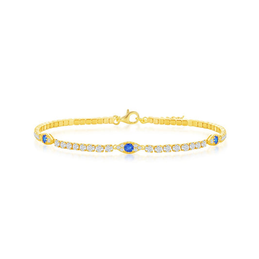 Sterling Silver CZ Evil Eye Tennis Bracelet - Gold Plated