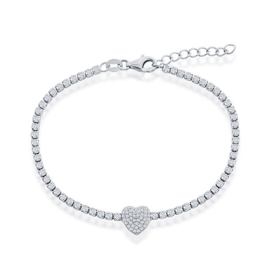 Sterling Silver CZ Heart Tennis Bracelet