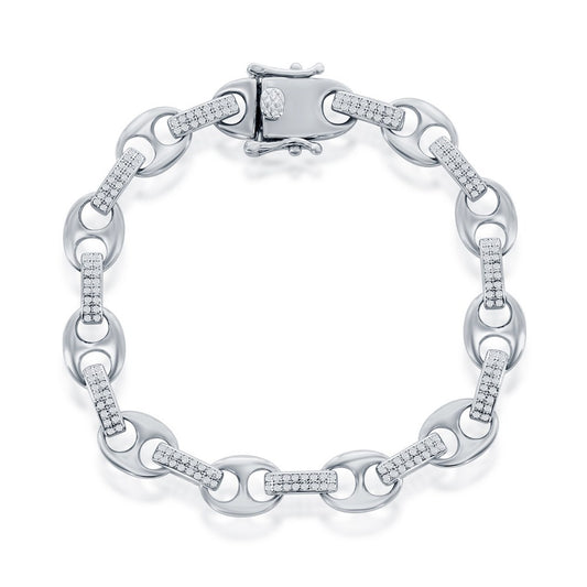 Sterling Silver Micro Pave CZ Marina Link Bracelet