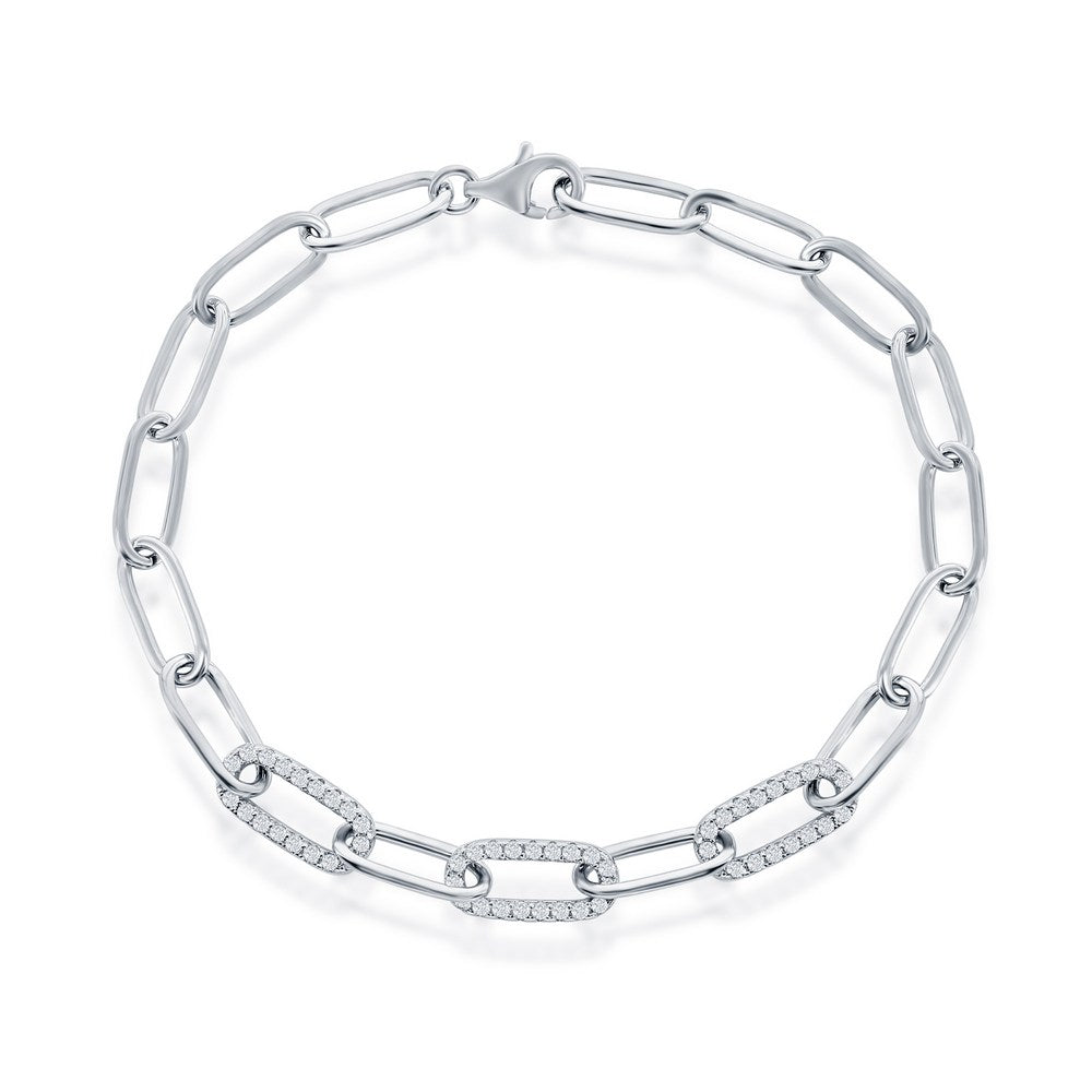 Sterling Silver CZ Paperclip Bracelet