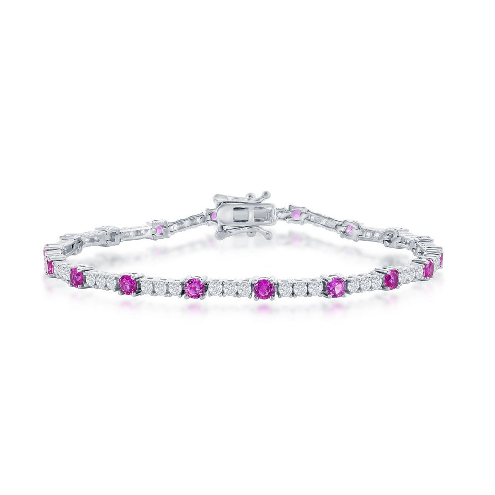 Sterling Silver 3mm CZ Tennis Bracelet - Pink Topaz CZ