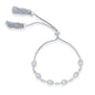 Sterling Silver Round & Marquise CZ Adjustable Bolo Tassel Bracelet