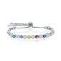 Sterling Silver Alternating CZ & Multi-Color Enamel Evil Eye Adjustable Bolo Bracelet