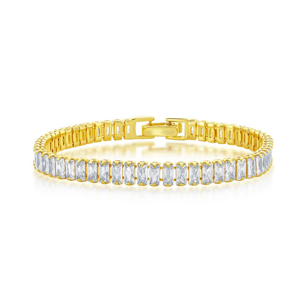 Sterling Silver 6mm Baguette CZ Tennis Bracelet - Gold Plated