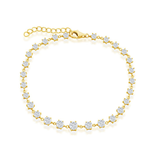 Sterling Silver Graduating Round CZ Bracelet - Gold Plated