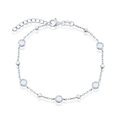 Sterling Silver Bezel-Set CZ & Bead Bracelet - White