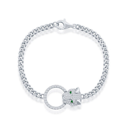 Sterling Silver CZ Emerald Eyes Panther, Circle CZ Bracelet