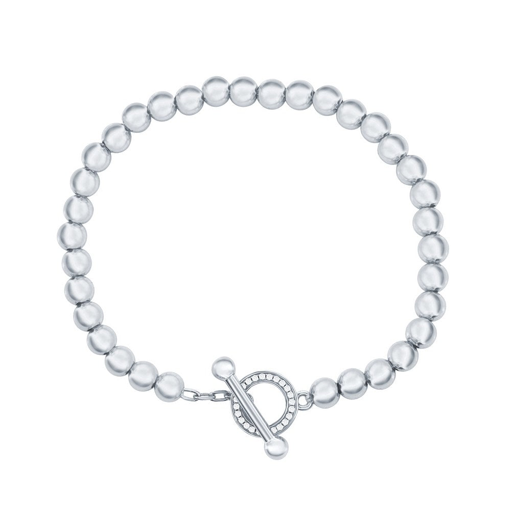 Sterling Silver Beaded Toggle CZ Bracelet