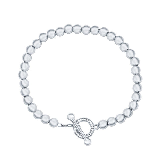 Sterling Silver Beaded Toggle CZ Bracelet