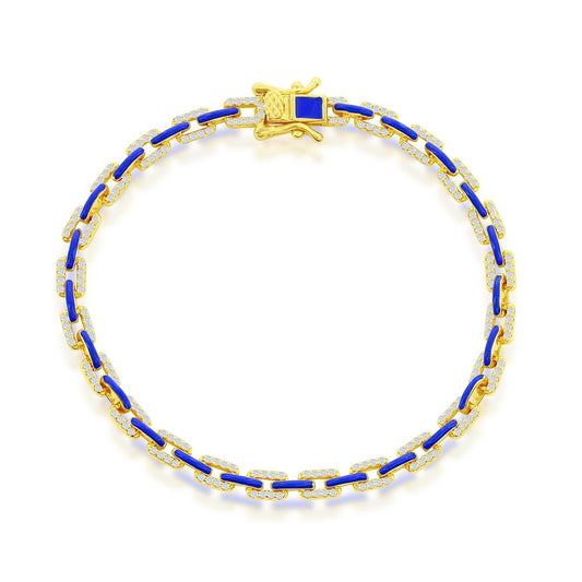 Sterling Silver Navy Enamel & CZ Paperclip Bracelet - Gold Plated