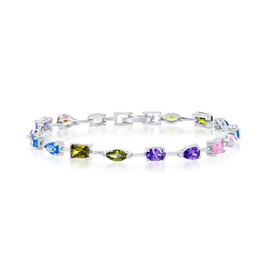 Sterling Silver Multi-Color & Multi-Shape CZ Bracelet