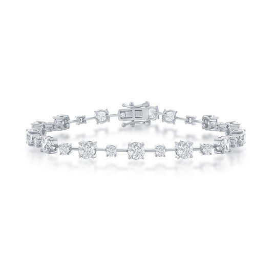 Sterling Silver 3mm & 5mm Round CZ 4-Prong Bracelet