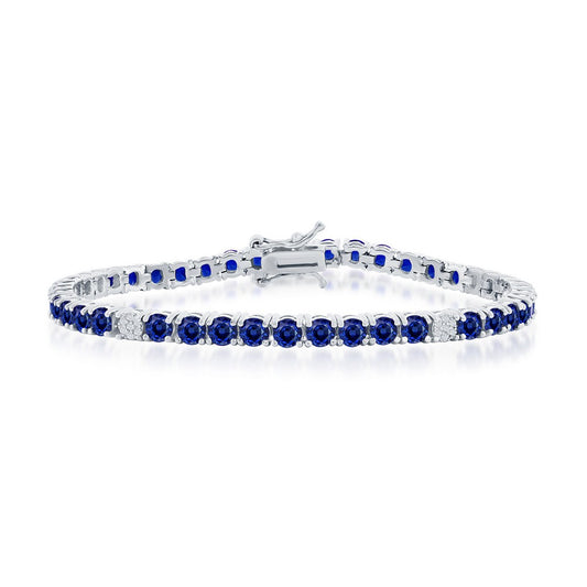 Sterling Silver 3.5mm Round CZ Tennis Bracelet - Sapphire Spinel