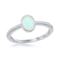 Sterling Silver White Inlay Opal Oval CZ Band Ring