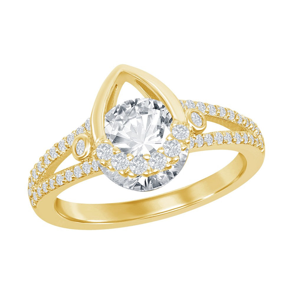 Sterling Silver Pear-shaped Round CZ Ring - Gold Plated