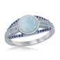 Sterling Silver Round Larimar Open Shank Sapphire CZ Ring