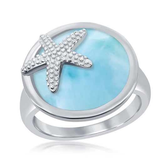 Sterling Silver Round Larimar Starfish Ring